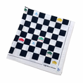 Load image into Gallery viewer, Checkered bandana with printed logos on a white background
